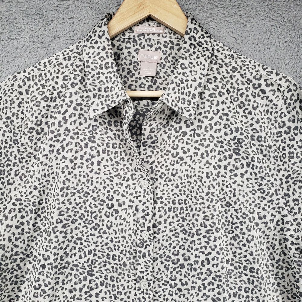 Chicos Womens 3 Animal Print Button Down Blouse Long Sleeve Non Iron